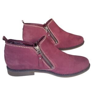 Hush Puppies Suede Ankle Boots Women’s 9.5 Purple Leather Side Zip Booties